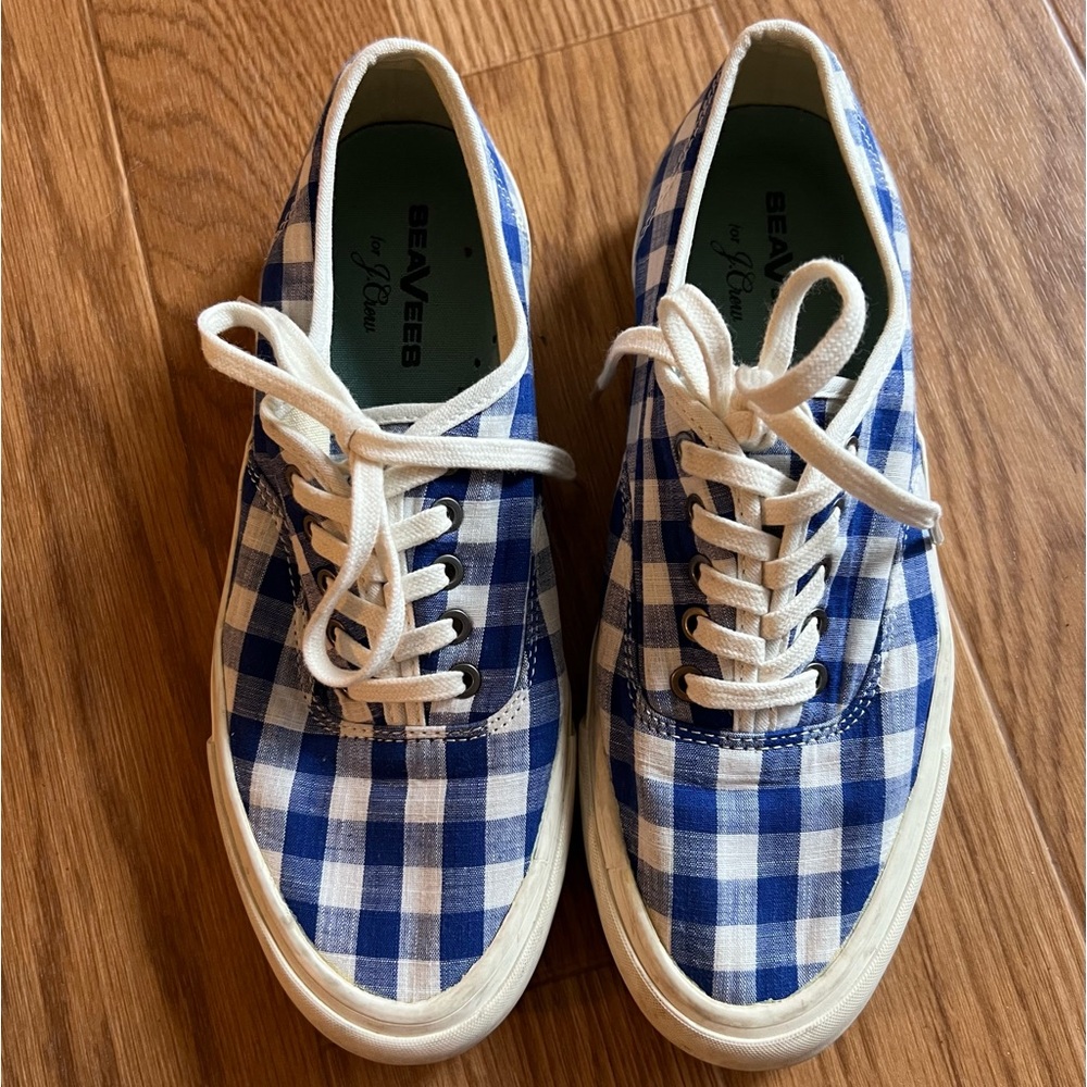 J Crew Seavees Blue Gingham Sneaker size 8